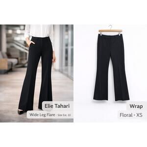 Elie Tahari Wide Leg Flare Dress Pants Black Mid Rise Estimated Size 10